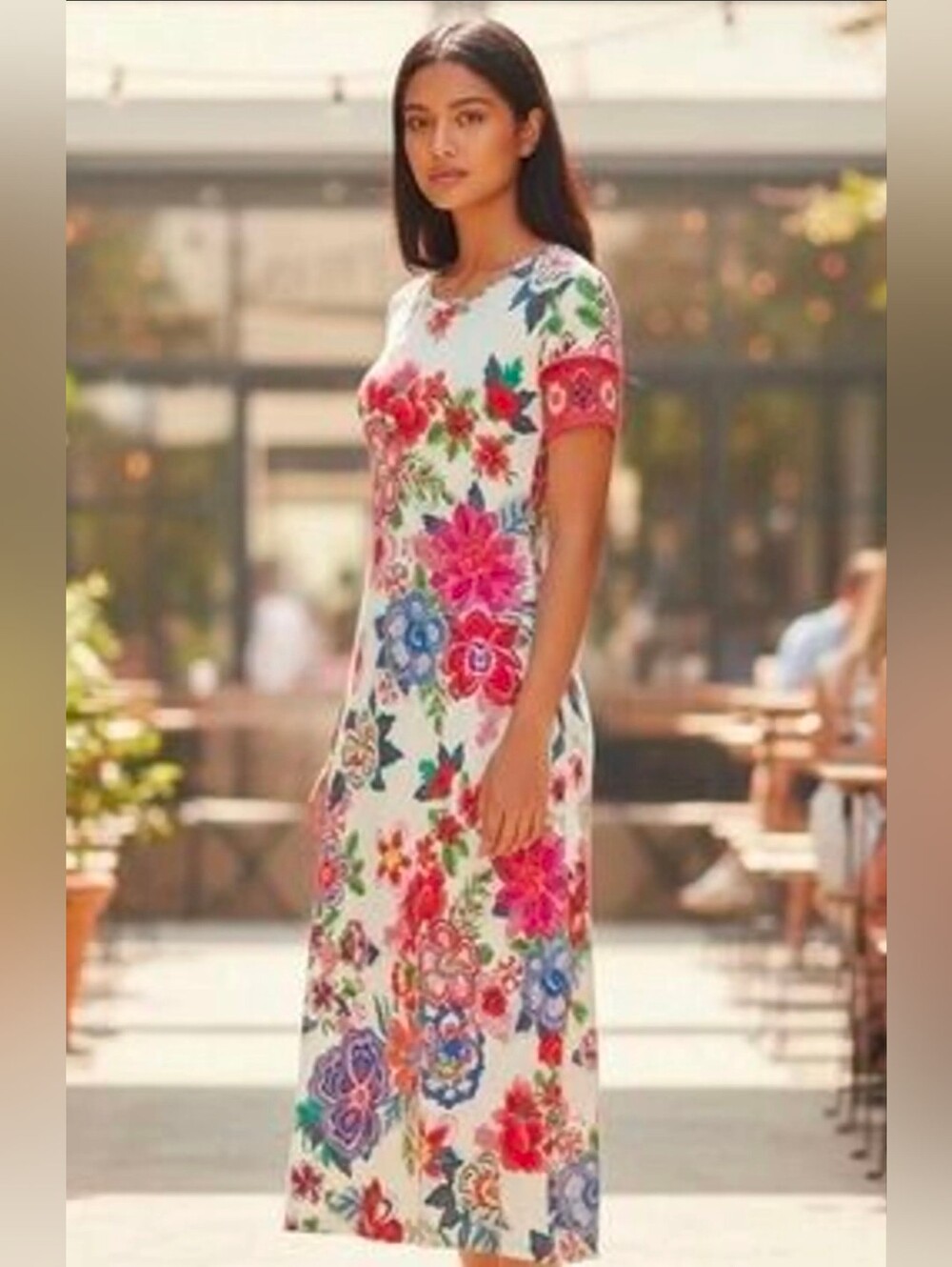 Johnny Was Floral Dress XS Floral Cap Sleeve